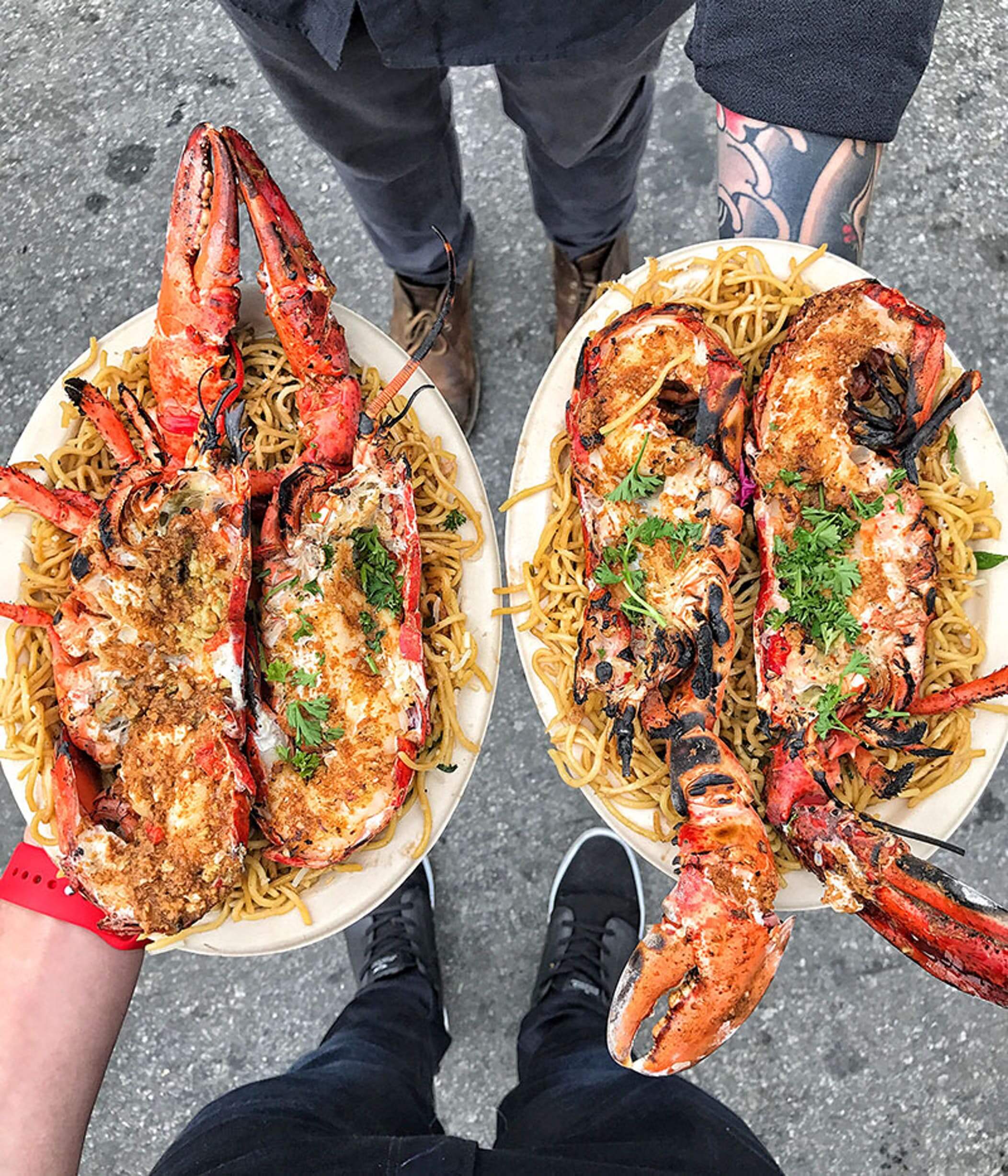 Lobster atop pasta at Chelsea Flea Market